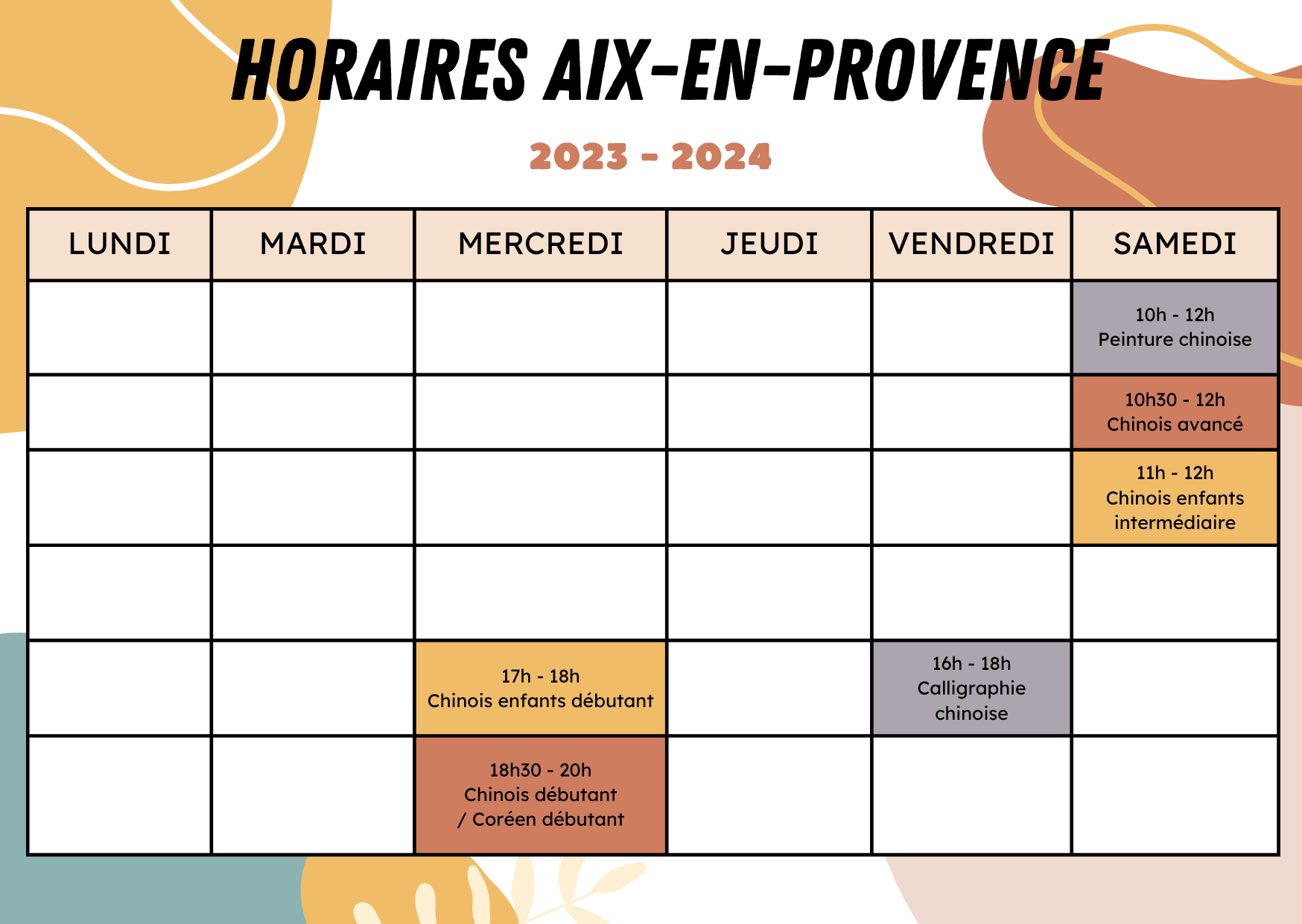 horaires aix